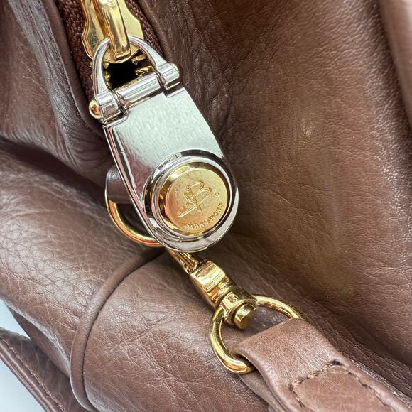 B. Makowsky Brown Glove Leather Satchel with Gold Hardware & Plum Lining - Picture 6 of 11